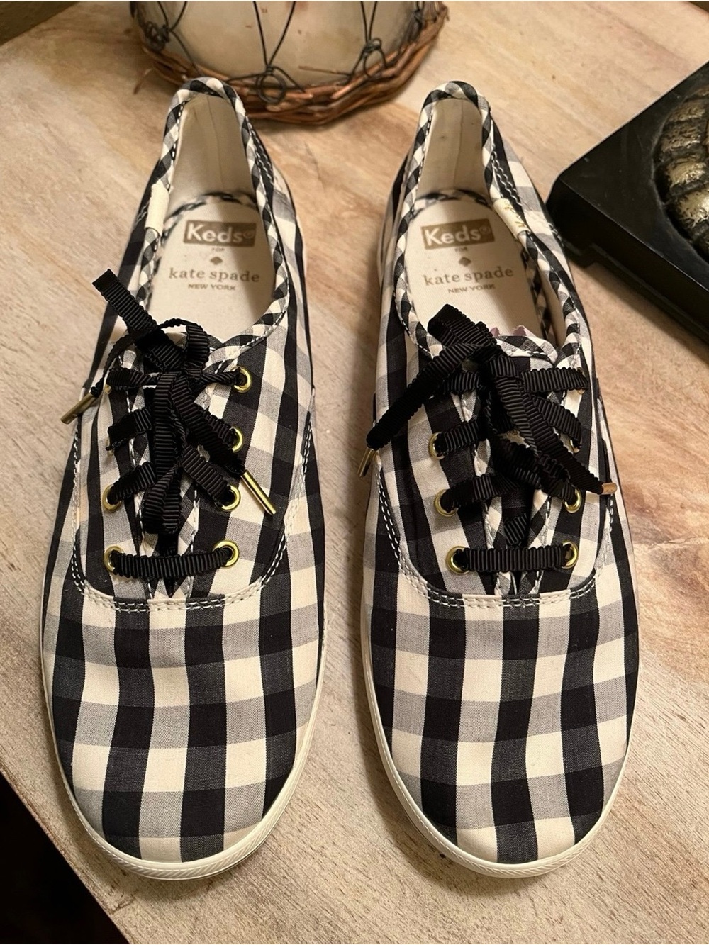 Keds Black and White Gingham Lace Sneakers